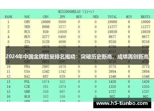 2024年中国金牌数量排名揭晓：突破历史新高，成绩再创新高